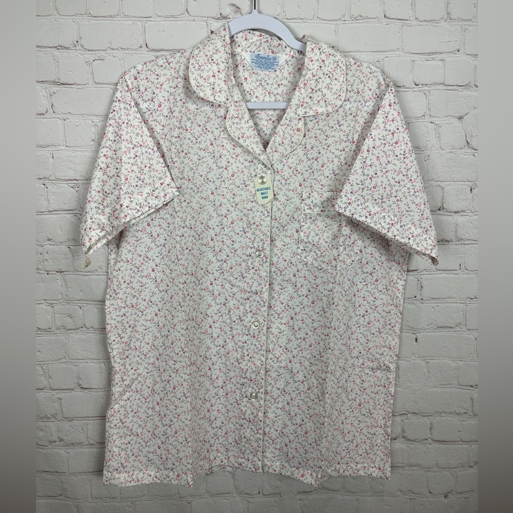 Vintage Ditsy floral print Tommies button up short sleeve pajama top sz 38 M New